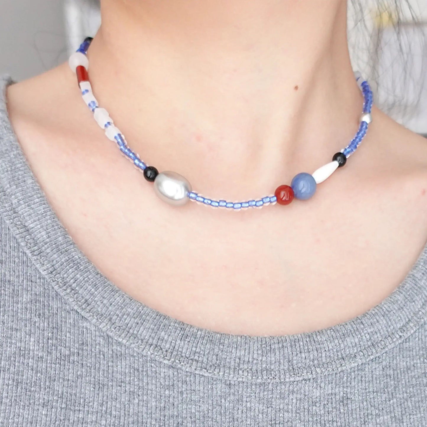 Klein Blue Bead Necklace