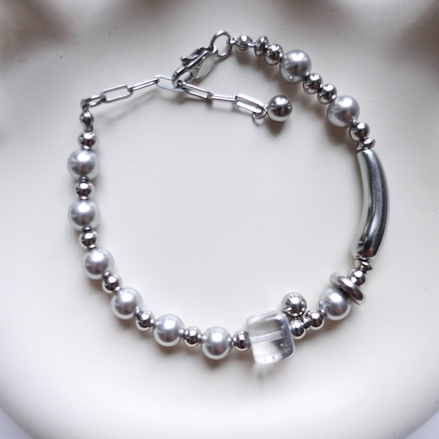Silver Line Bead Bracelet