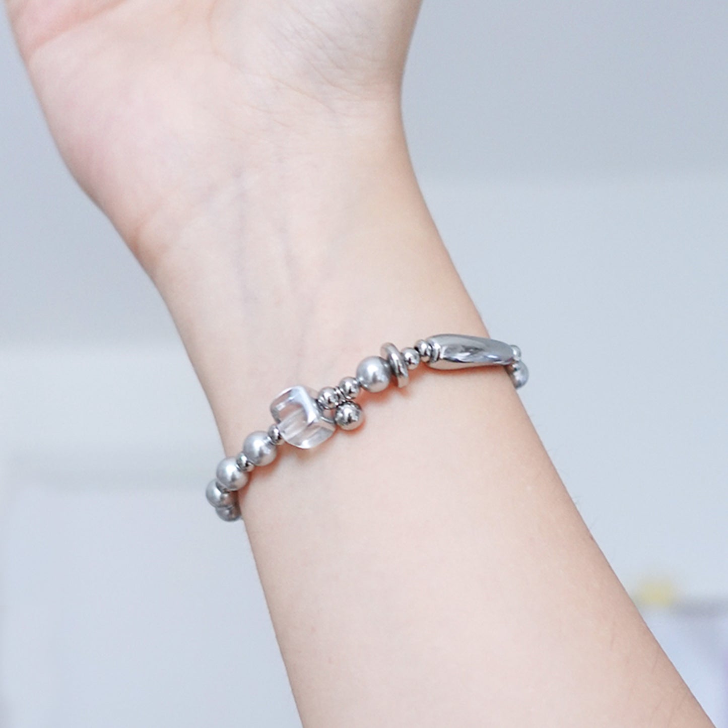 Silver Line Bead Bracelet