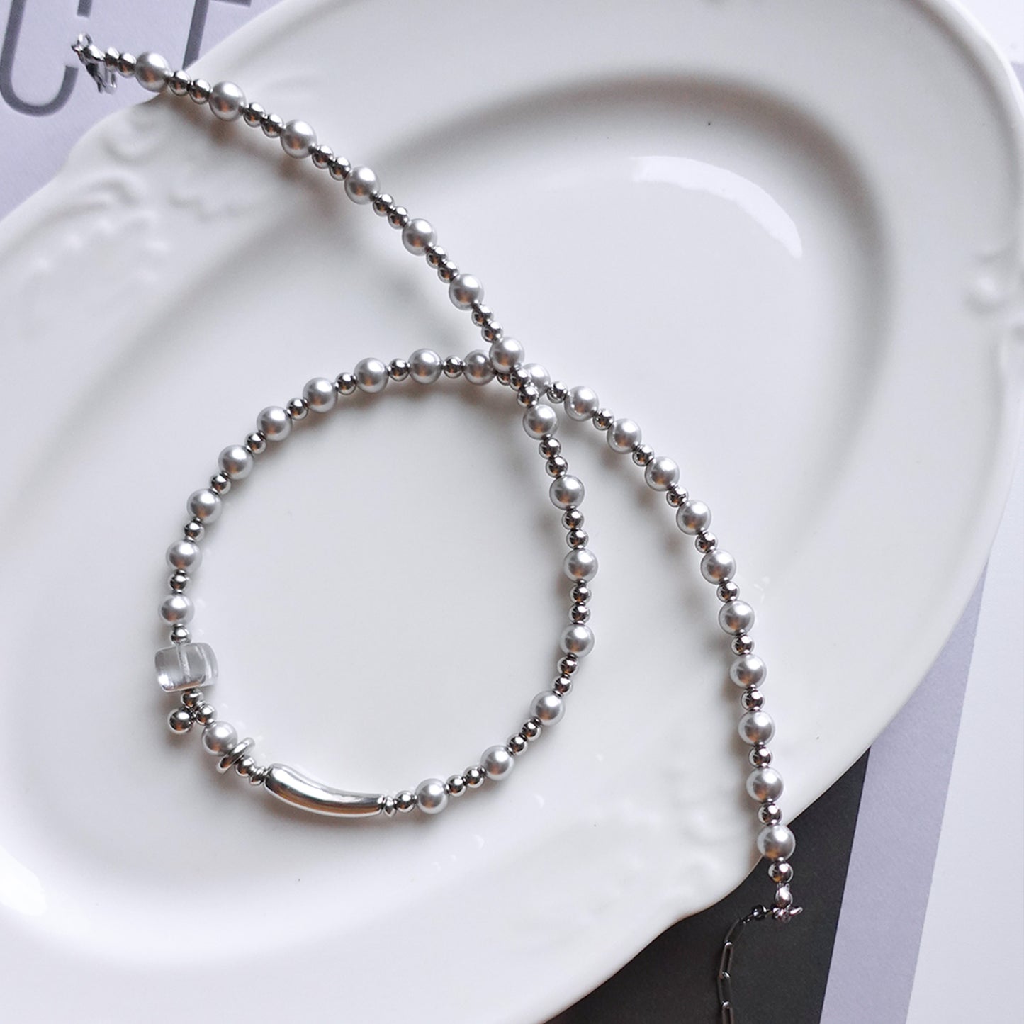 Silver Line Bead Necklace