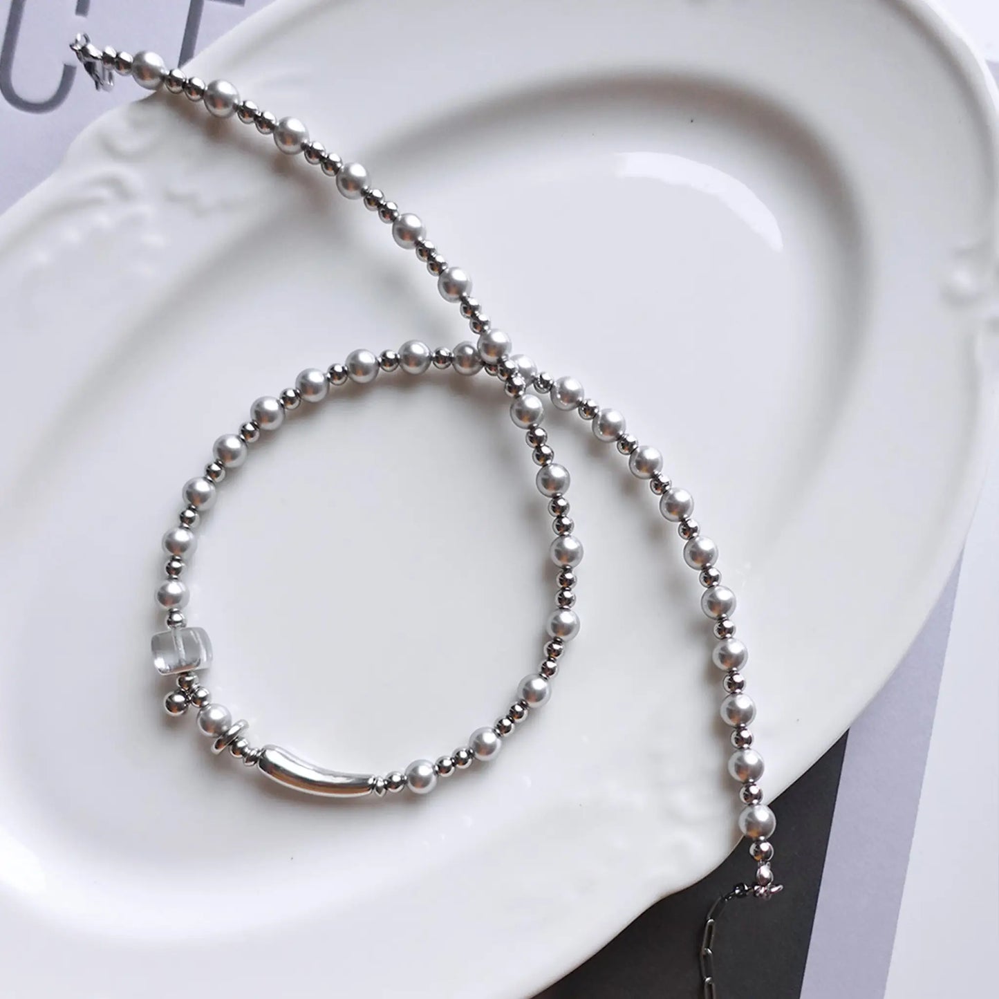 Silver Line Bead Necklace