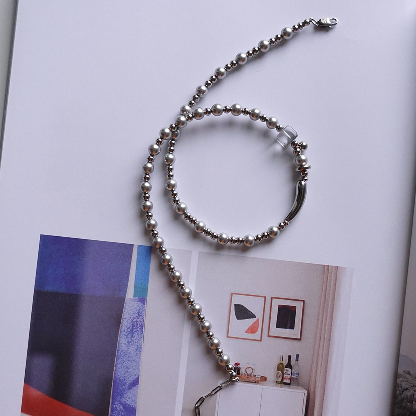 Silver Line Bead Necklace